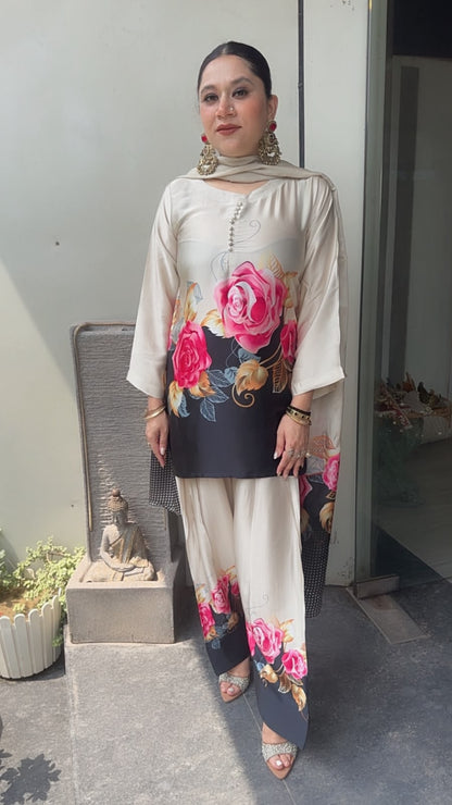 Ruhaniyat Beige Digital print Farshi Designer Suit