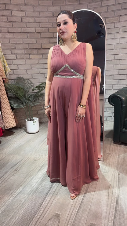 Dori Style Onion Pink Designer Jumpsuit Suit