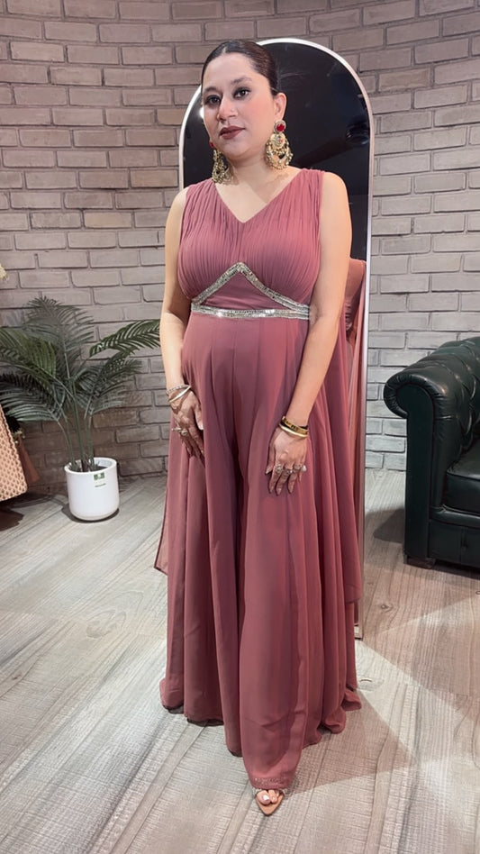 Dori Style Onion Pink Designer Jumpsuit Suit