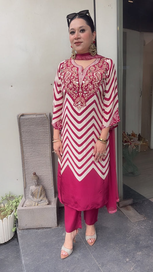 Natkhat wine zig zag Designer Suit