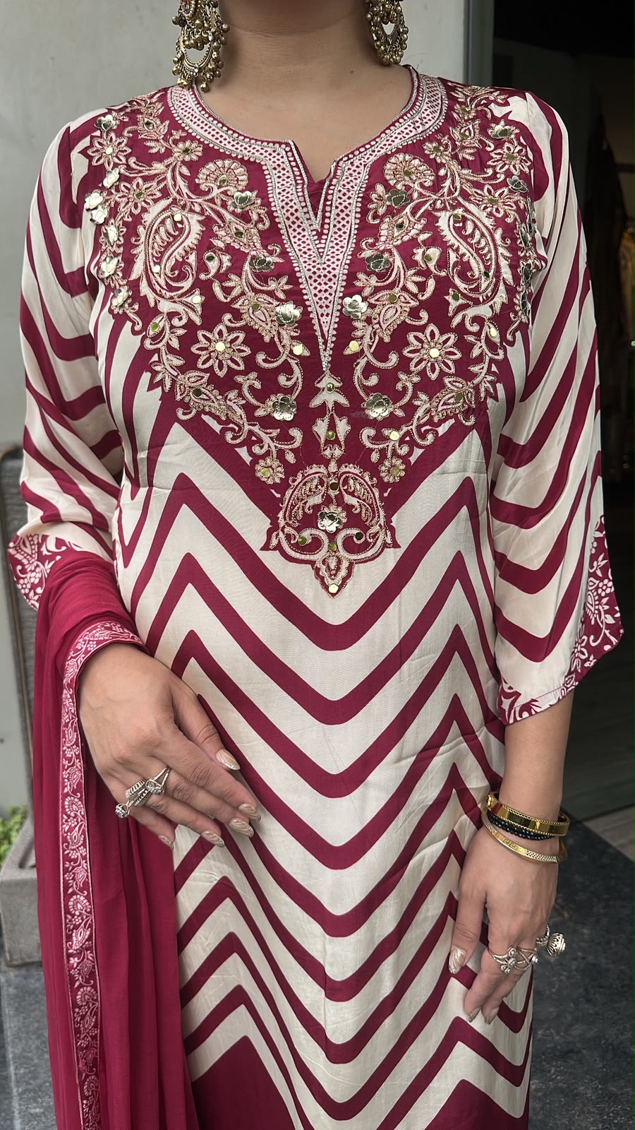 Natkhat wine zig zag Designer Suit