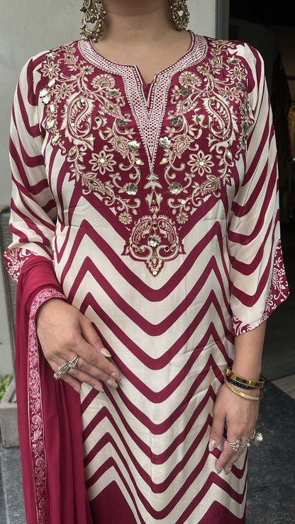 Natkhat wine zig zag Designer Suit