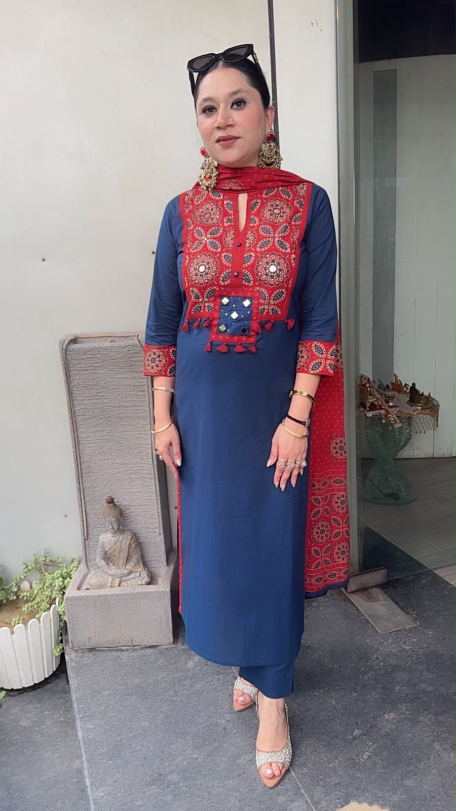 Zika Blue Rust Tassel Cotton Designer Suit