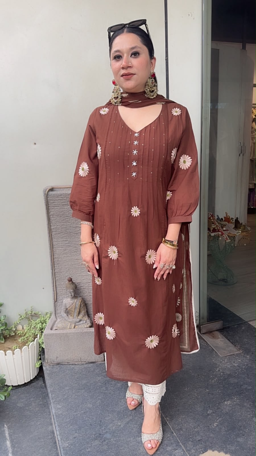 Ruhani Coffee Cotton Designer Suit