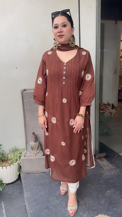 Ruhani Coffee Cotton Designer Suit
