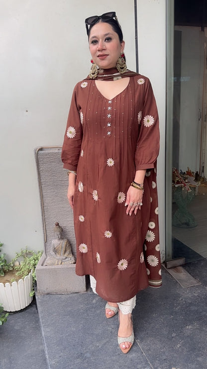 Ruhani Coffee Cotton Designer Suit
