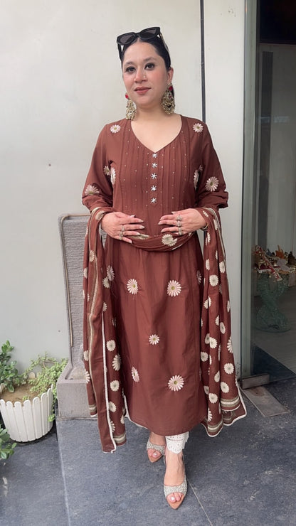 Ruhani Coffee Cotton Designer Suit