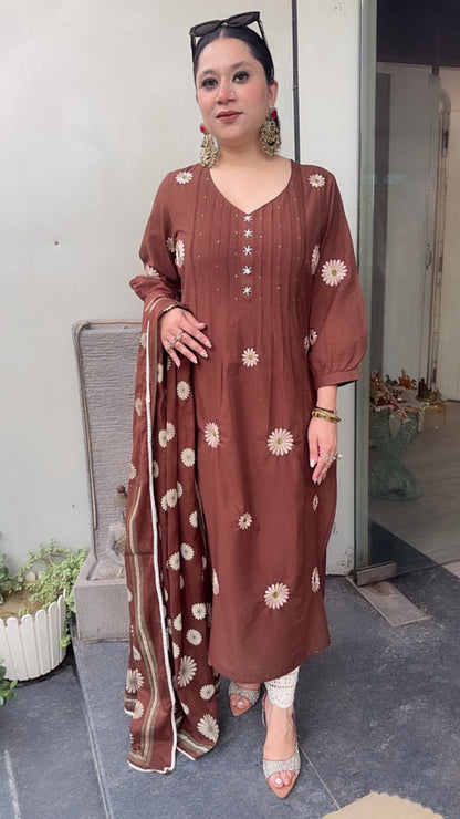 Ruhani Coffee Cotton Designer Suit
