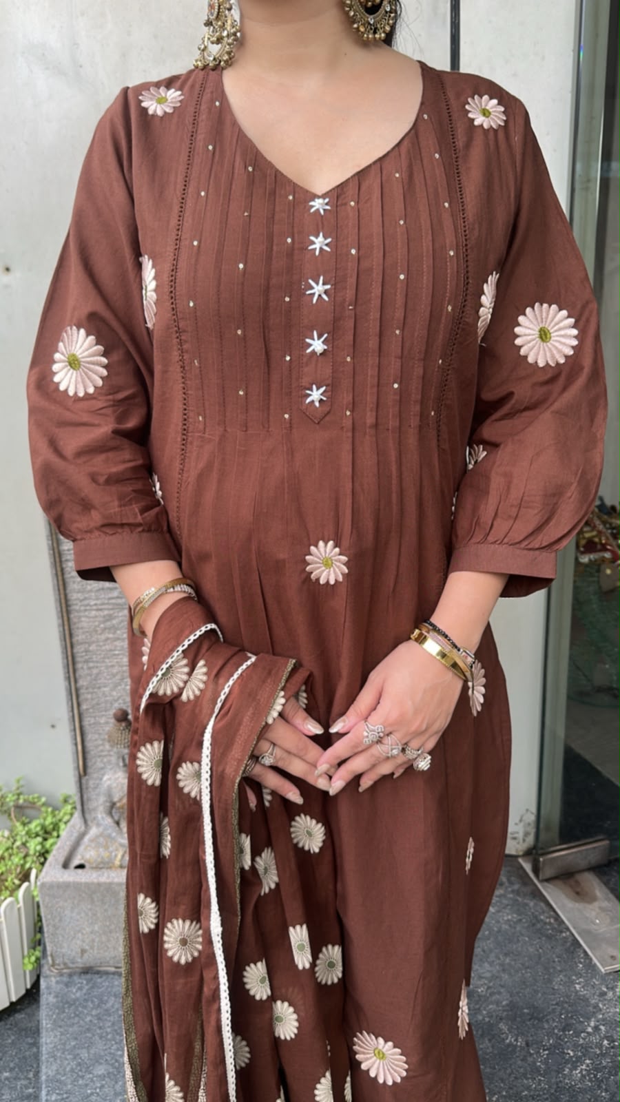Ruhani Coffee Cotton Designer Suit