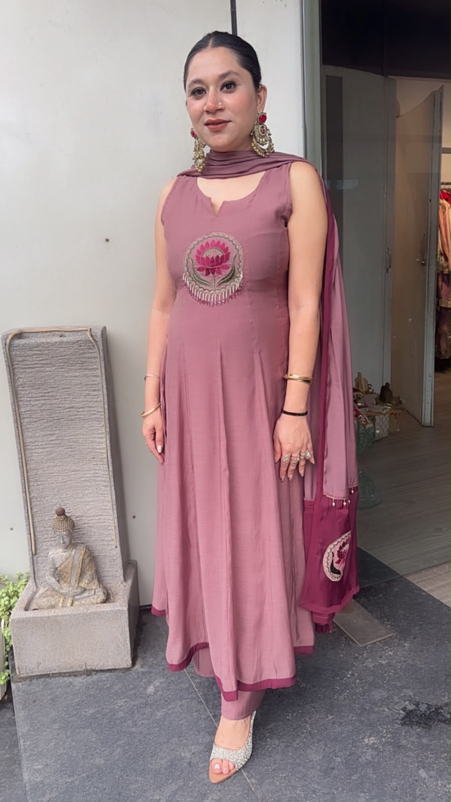 Rahat Onion pink Cotton Designer Anarkali Suit (Sleeve fabric Attached)