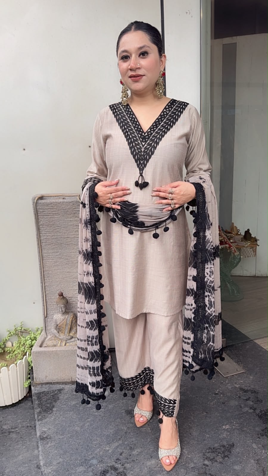 Badam Beige Pom  Pom Designer Suit