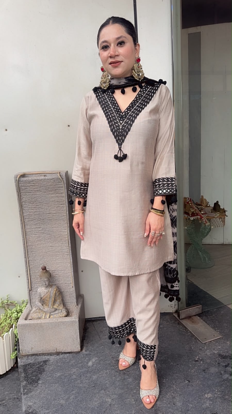 Badam Beige Pom  Pom Designer Suit