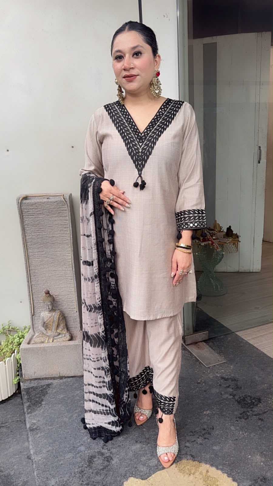 Badam Beige Pom  Pom Designer Suit