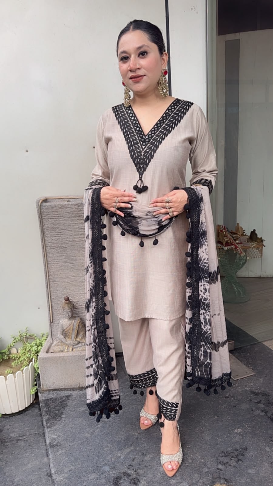 Badam Beige Pom  Pom Designer Suit