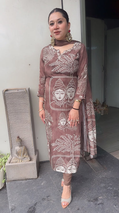 Budha Mouse Digital print Katdana work Designer Suit