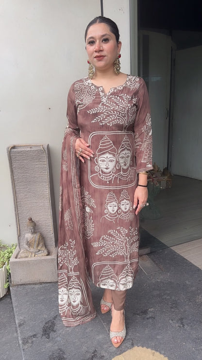 Budha Mouse Digital print Katdana work Designer Suit