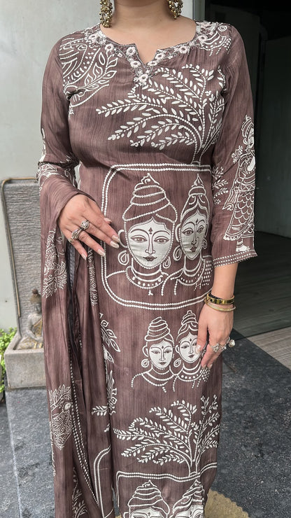 Budha Mouse Digital print Katdana work Designer Suit