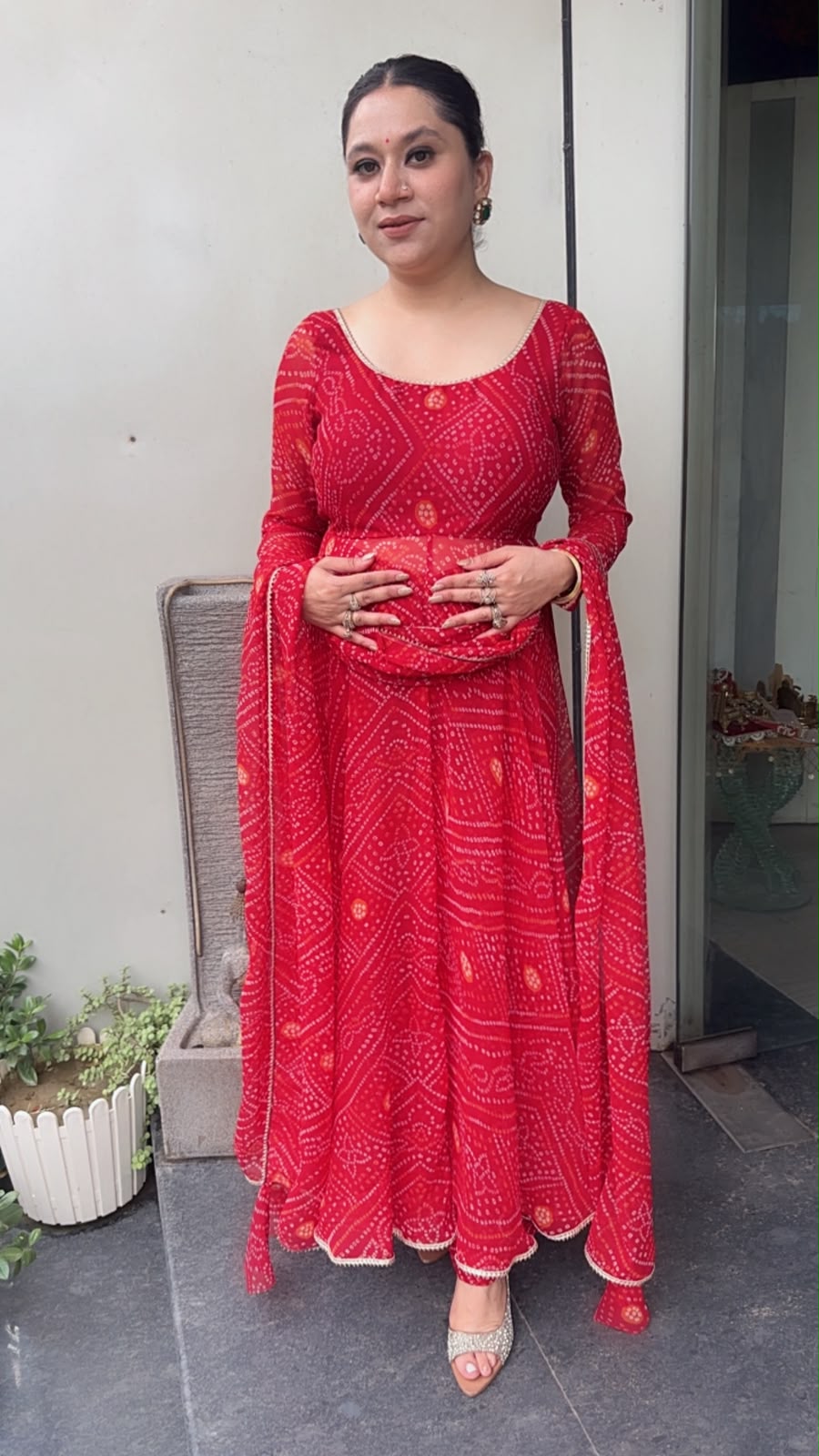 Darbar Red Leheria Digital print Designer Anarkali Suit