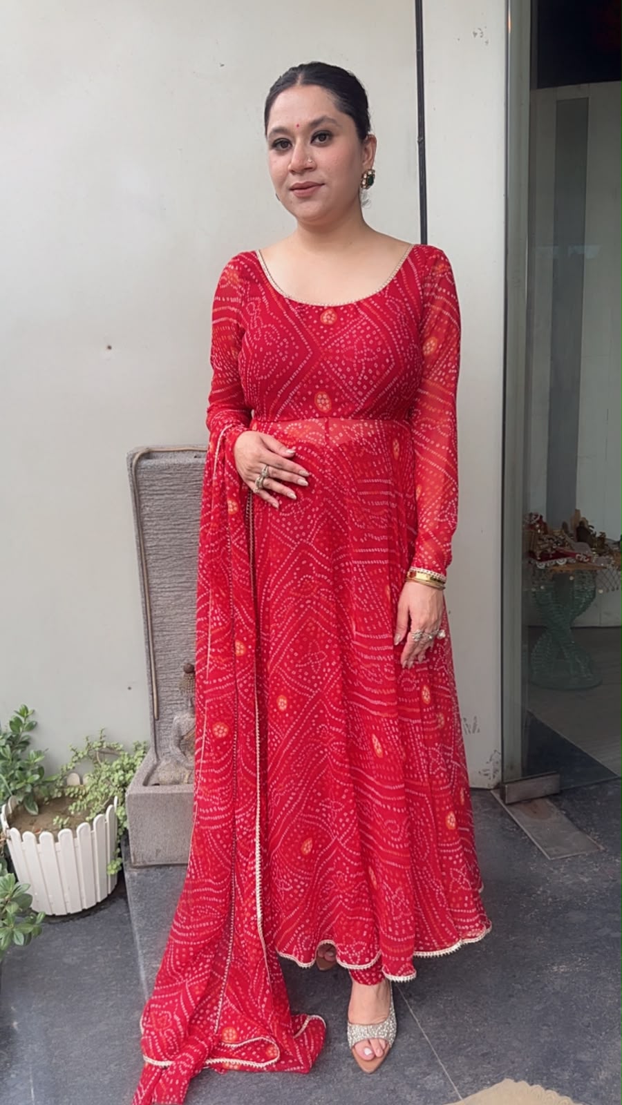 Darbar Red Leheria Digital print Designer Anarkali Suit