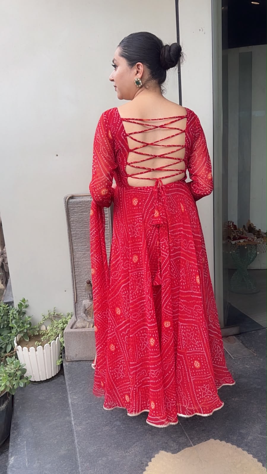 Darbar Red Leheria Digital print Designer Anarkali Suit