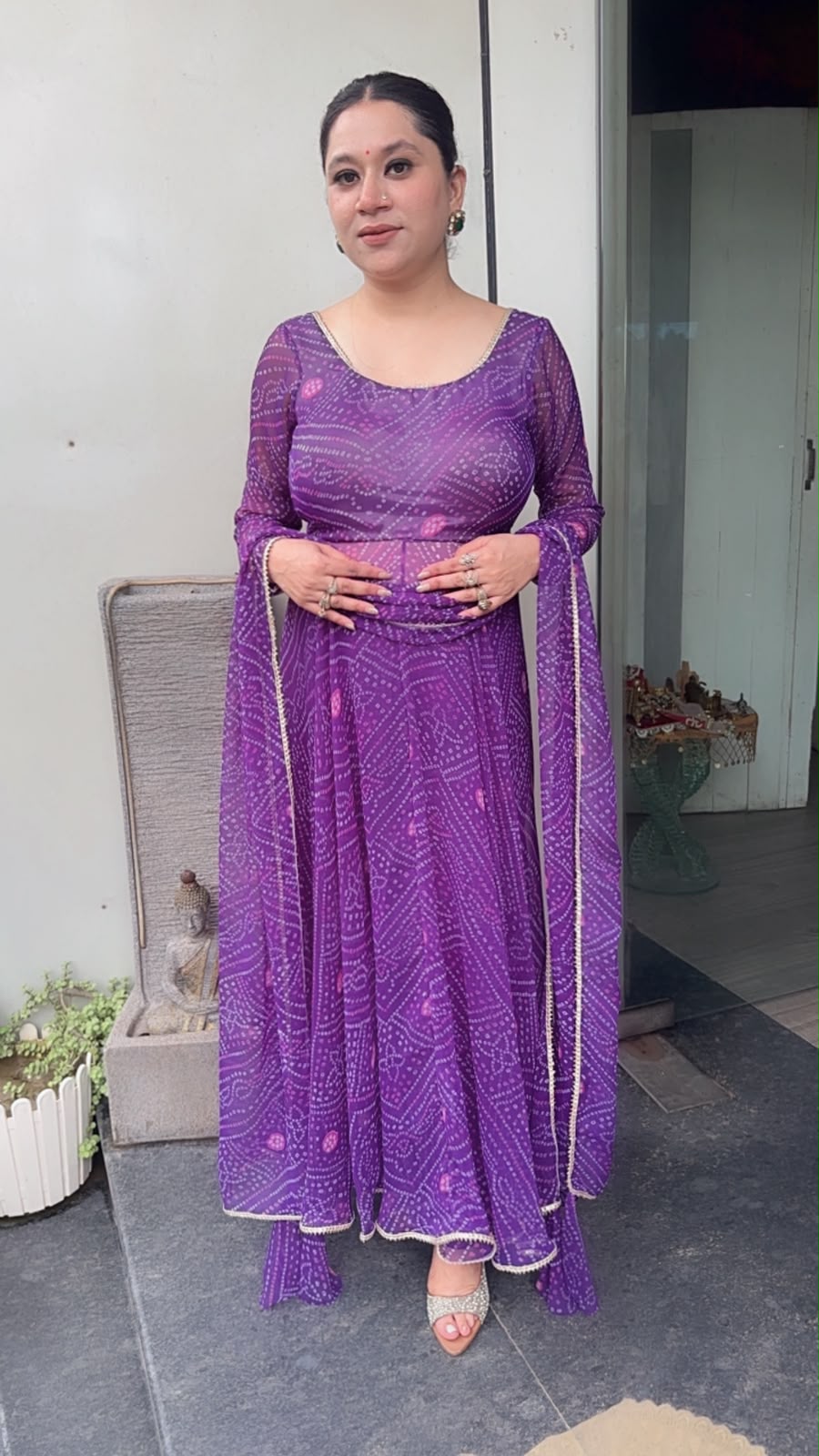 Darbar purple Leheria Digital print Designer Anarkali Suit