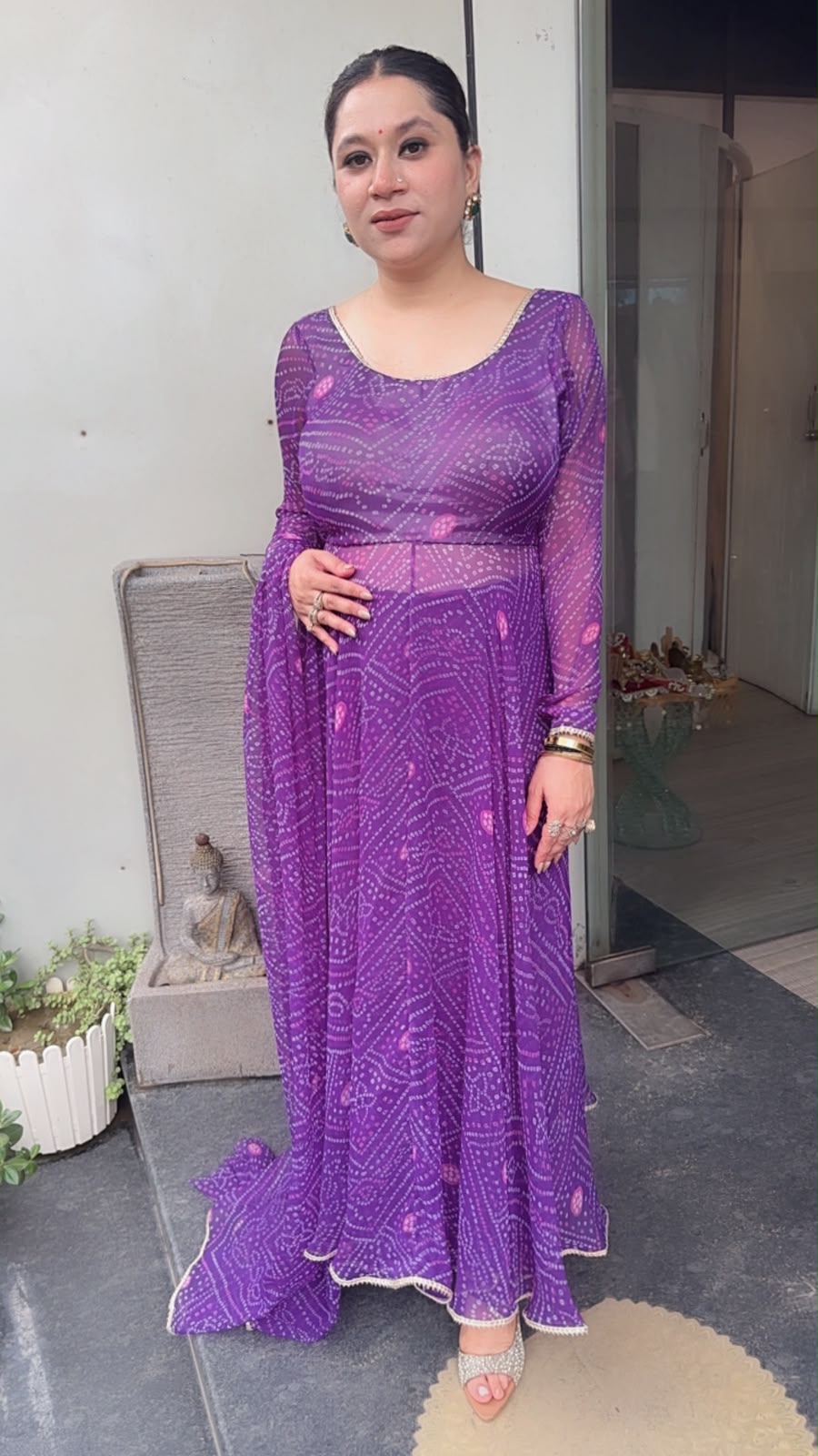 Darbar purple Leheria Digital print Designer Anarkali Suit
