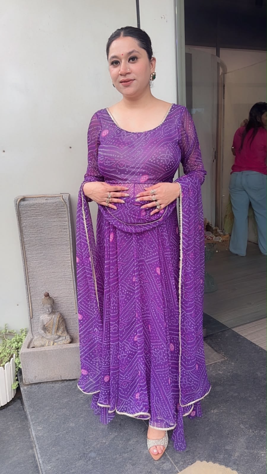 Darbar purple Leheria Digital print Designer Anarkali Suit