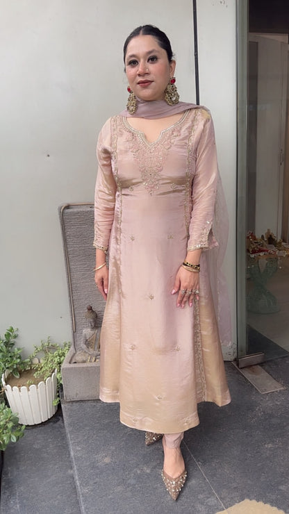 Curry Baby pink Designer A-Line Cotton Shimmer Suit