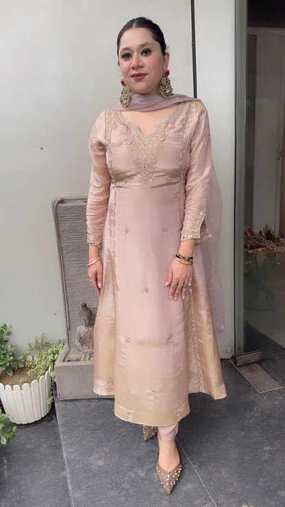 Curry Baby pink Designer A-Line Cotton Shimmer Suit