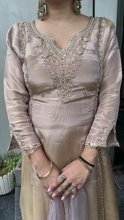 Curry Baby pink Designer A-Line Cotton Shimmer Suit