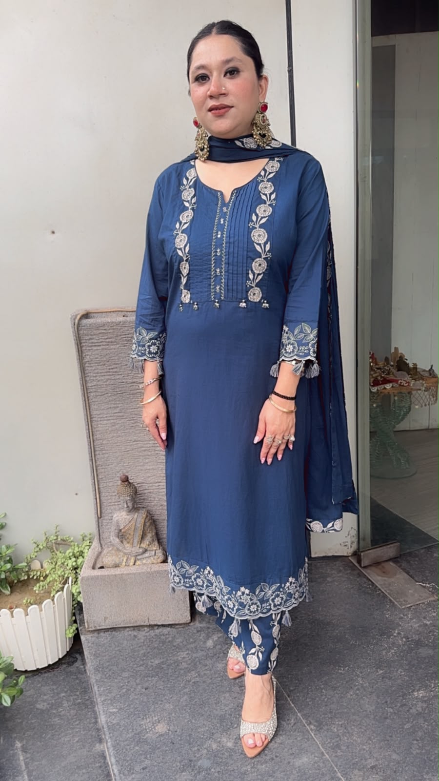 Abroo Navy Blue Tassel Cotton Designer Suit