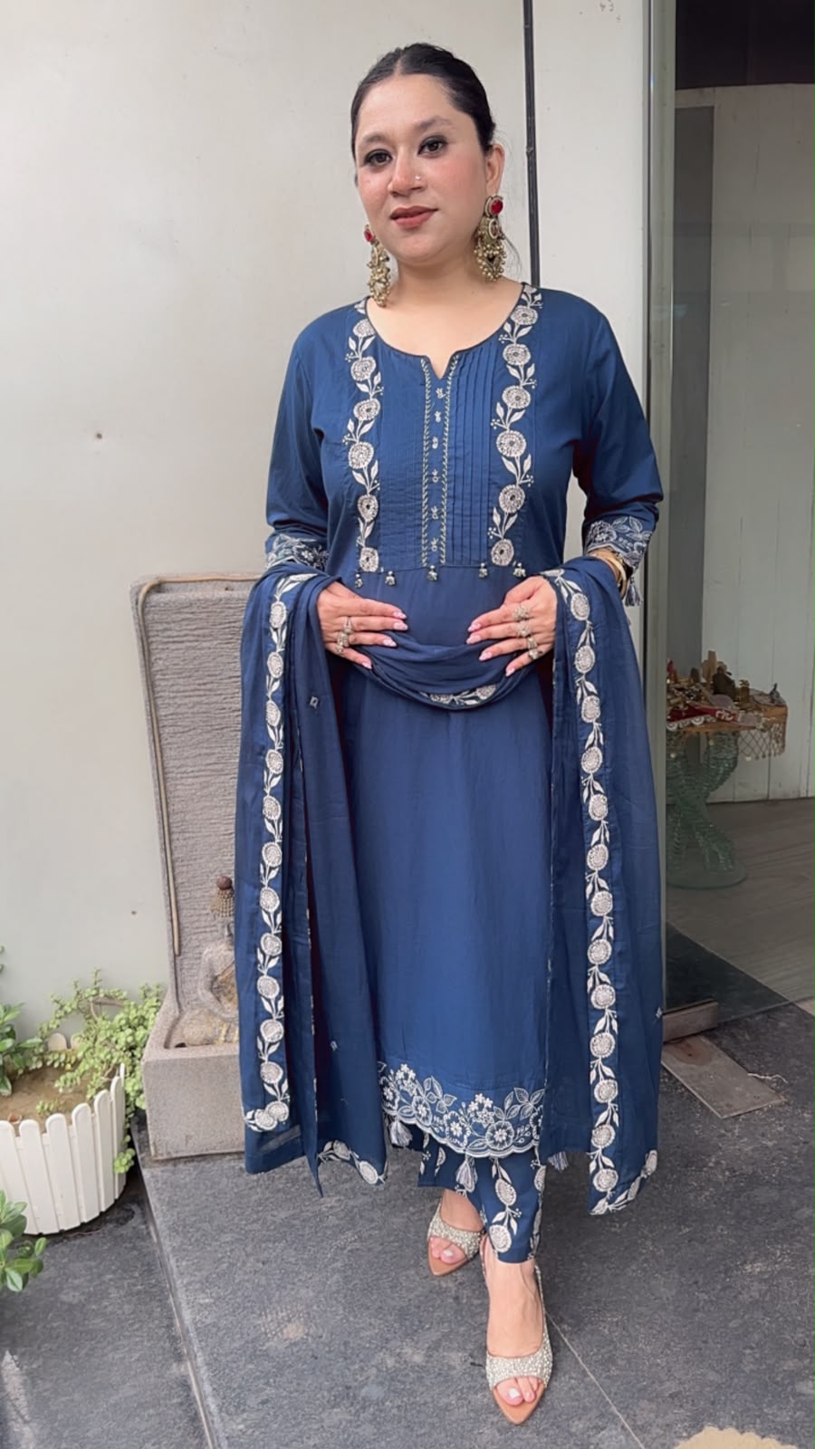 Abroo Navy Blue Tassel Cotton Designer Suit