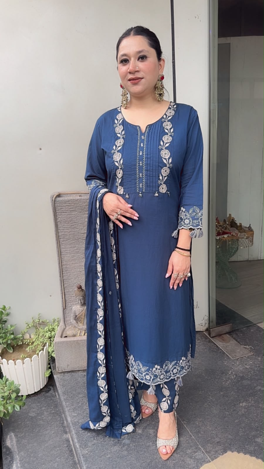 Abroo Navy Blue Tassel Cotton Designer Suit