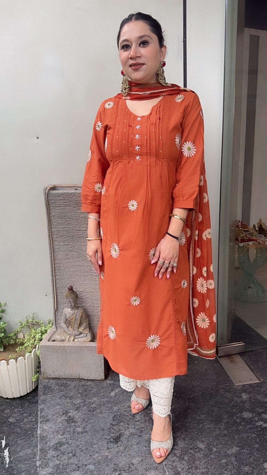 Ruhani Rust Cotton Designer Suit