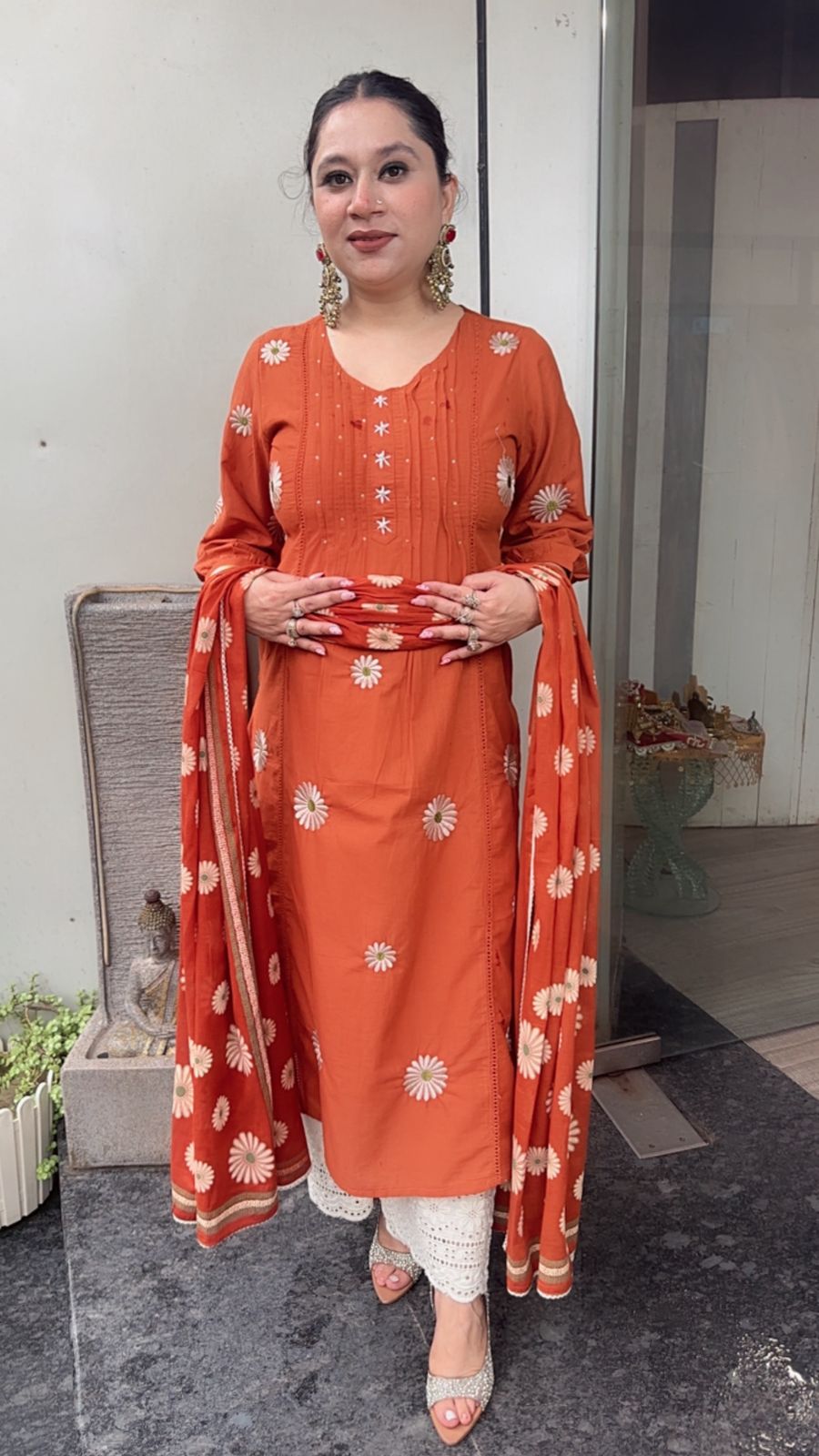 Ruhani Rust Cotton Designer Suit