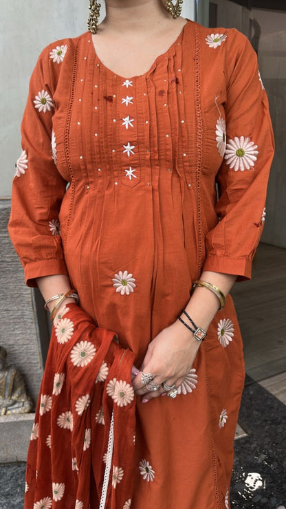 Ruhani Rust Cotton Designer Suit