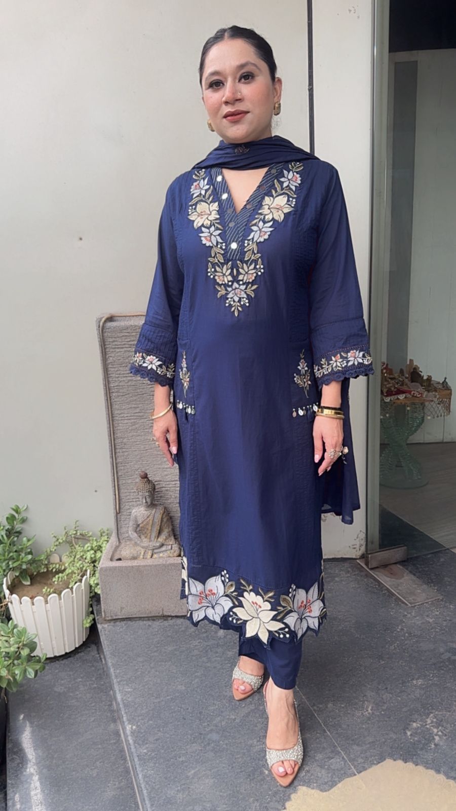 Naari Navy Blue Cotton Designer Suit