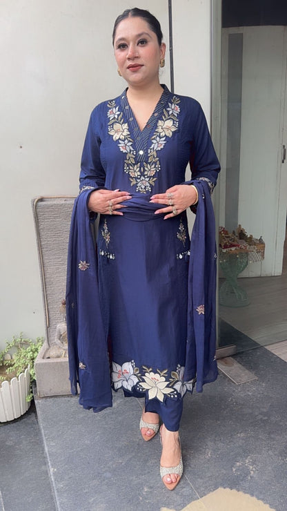 Naari Navy Blue Cotton Designer Suit