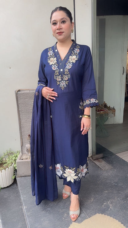 Naari Navy Blue Cotton Designer Suit