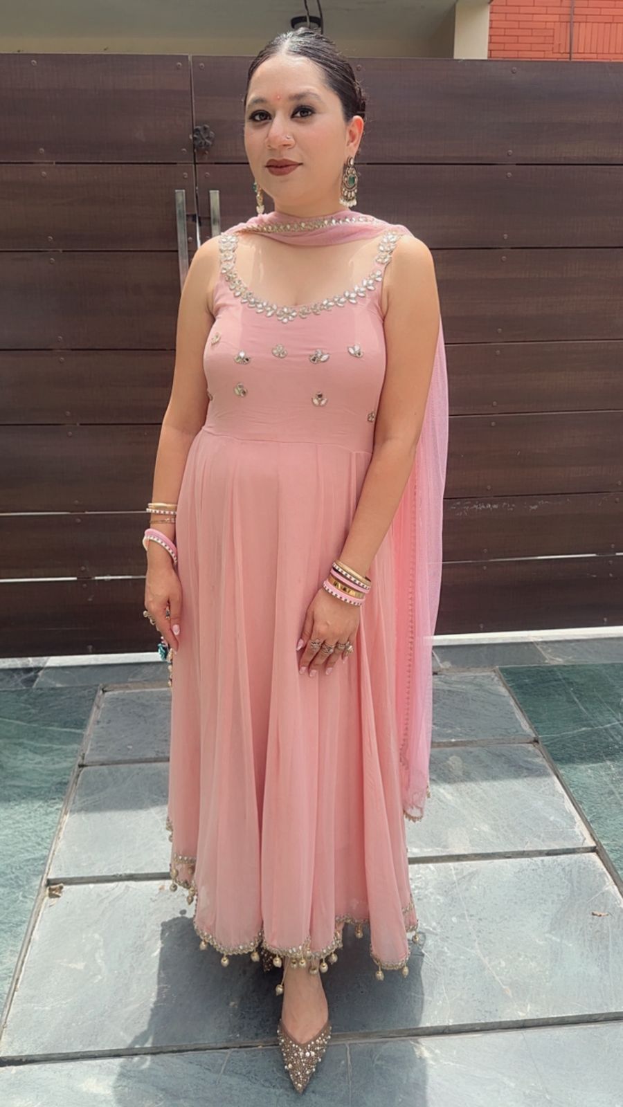 Bandhan Baby pink Designer Anarkali Suit (Sleeves Fabric Attached)