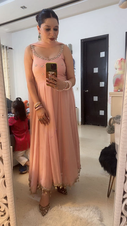 Bandhan Baby pink Designer Anarkali Suit (Sleeves Fabric Attached)