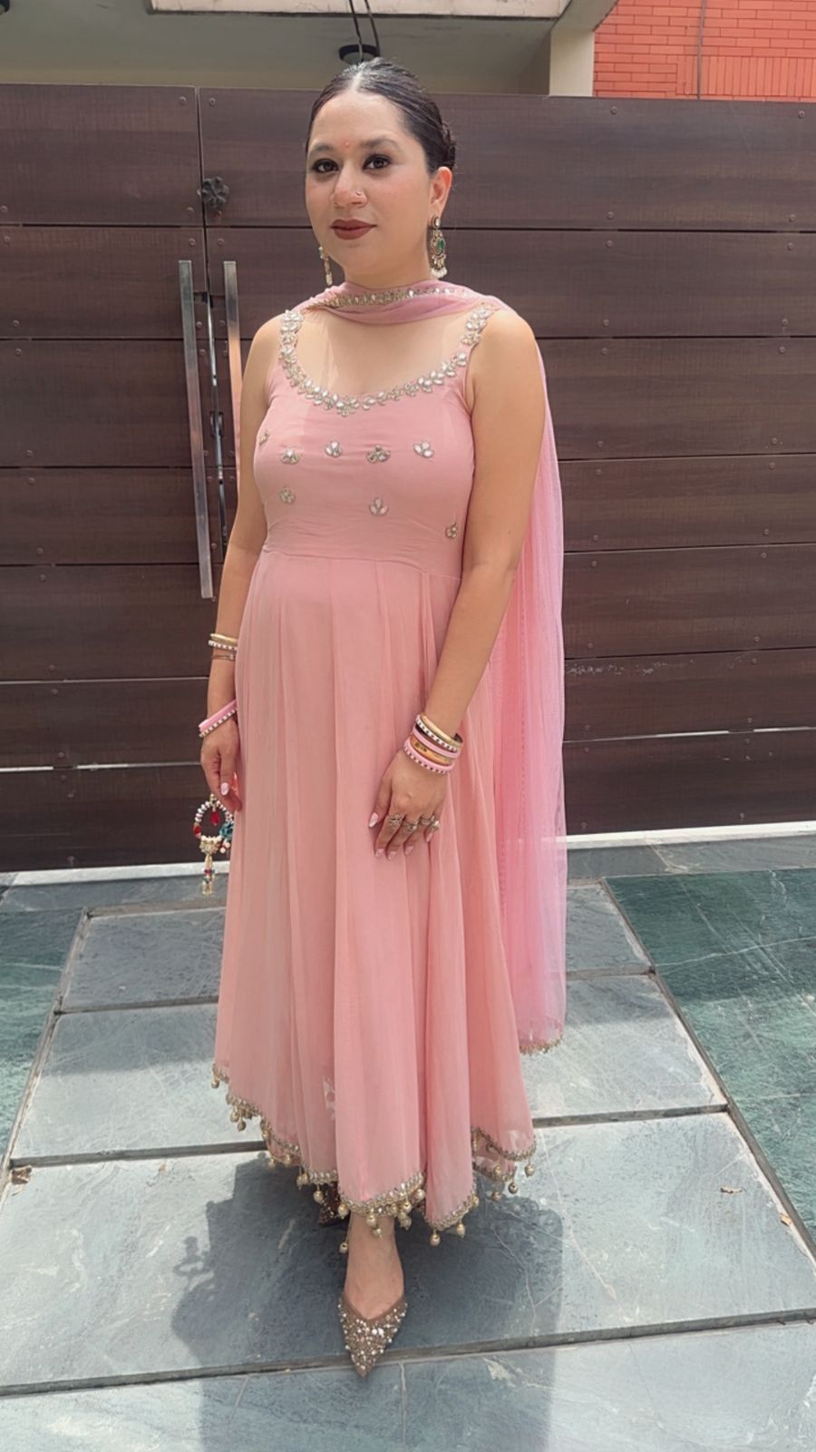 Bandhan Baby pink Designer Anarkali Suit (Sleeves Fabric Attached)