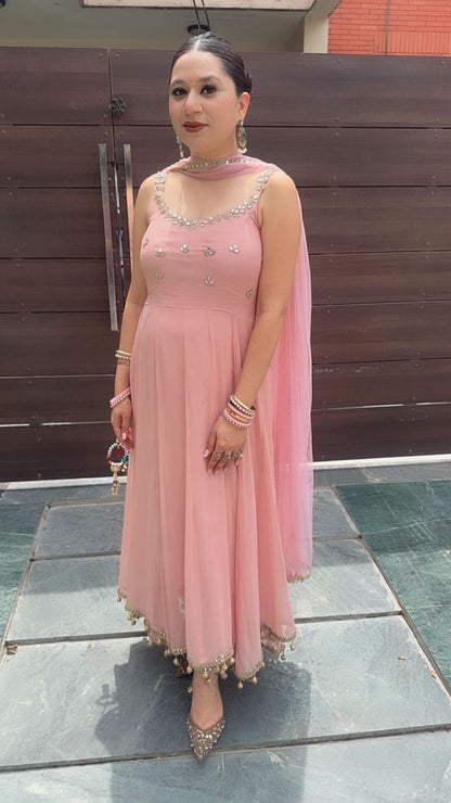 Bandhan Baby pink Designer Anarkali Suit (Sleeves Fabric Attached)
