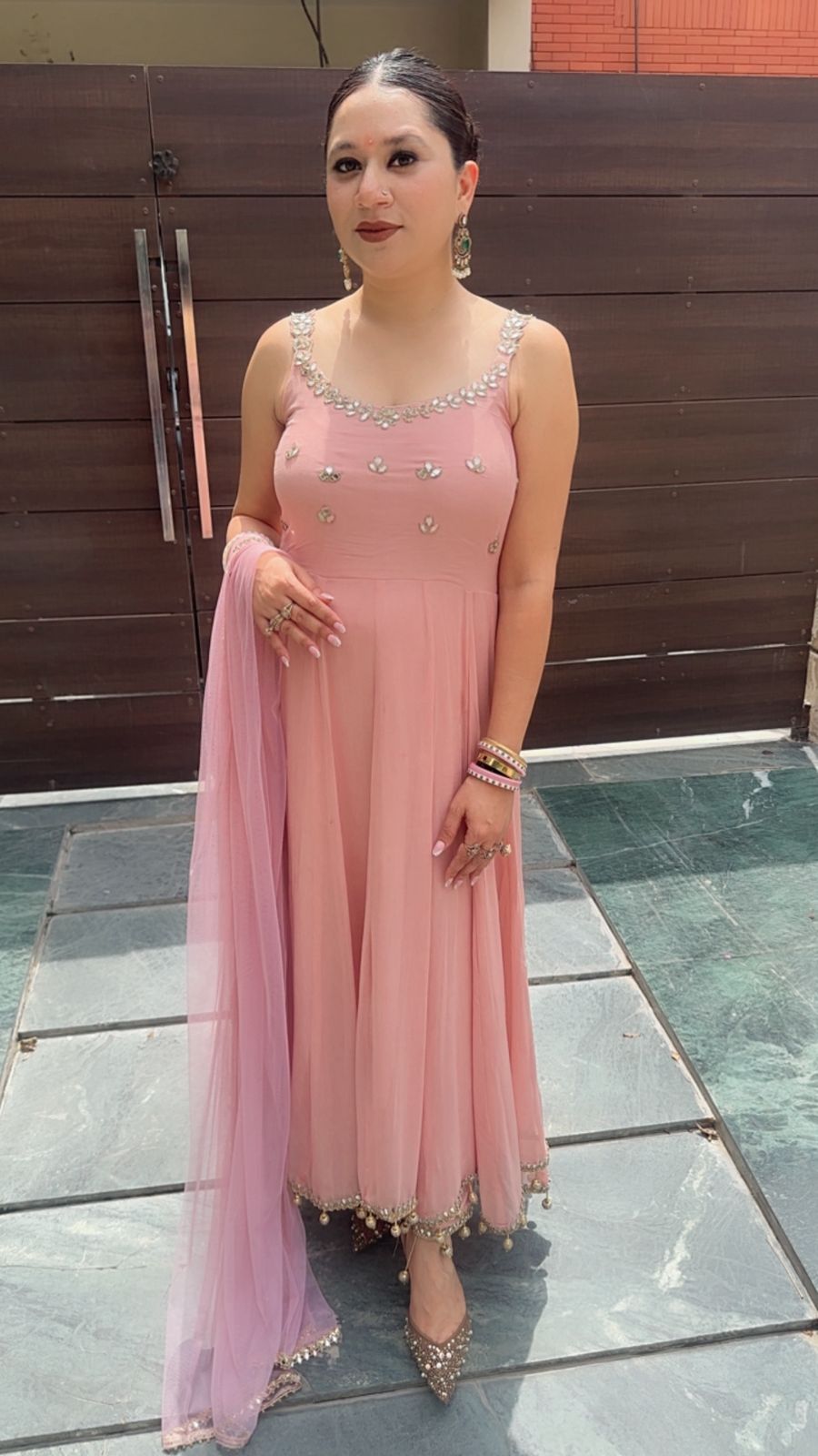 Bandhan Baby pink Designer Anarkali Suit (Sleeves Fabric Attached)