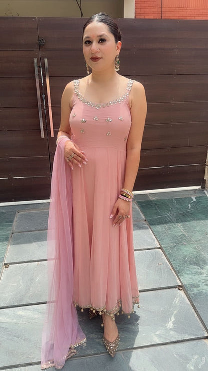 Bandhan Baby pink Designer Anarkali Suit (Sleeves Fabric Attached)
