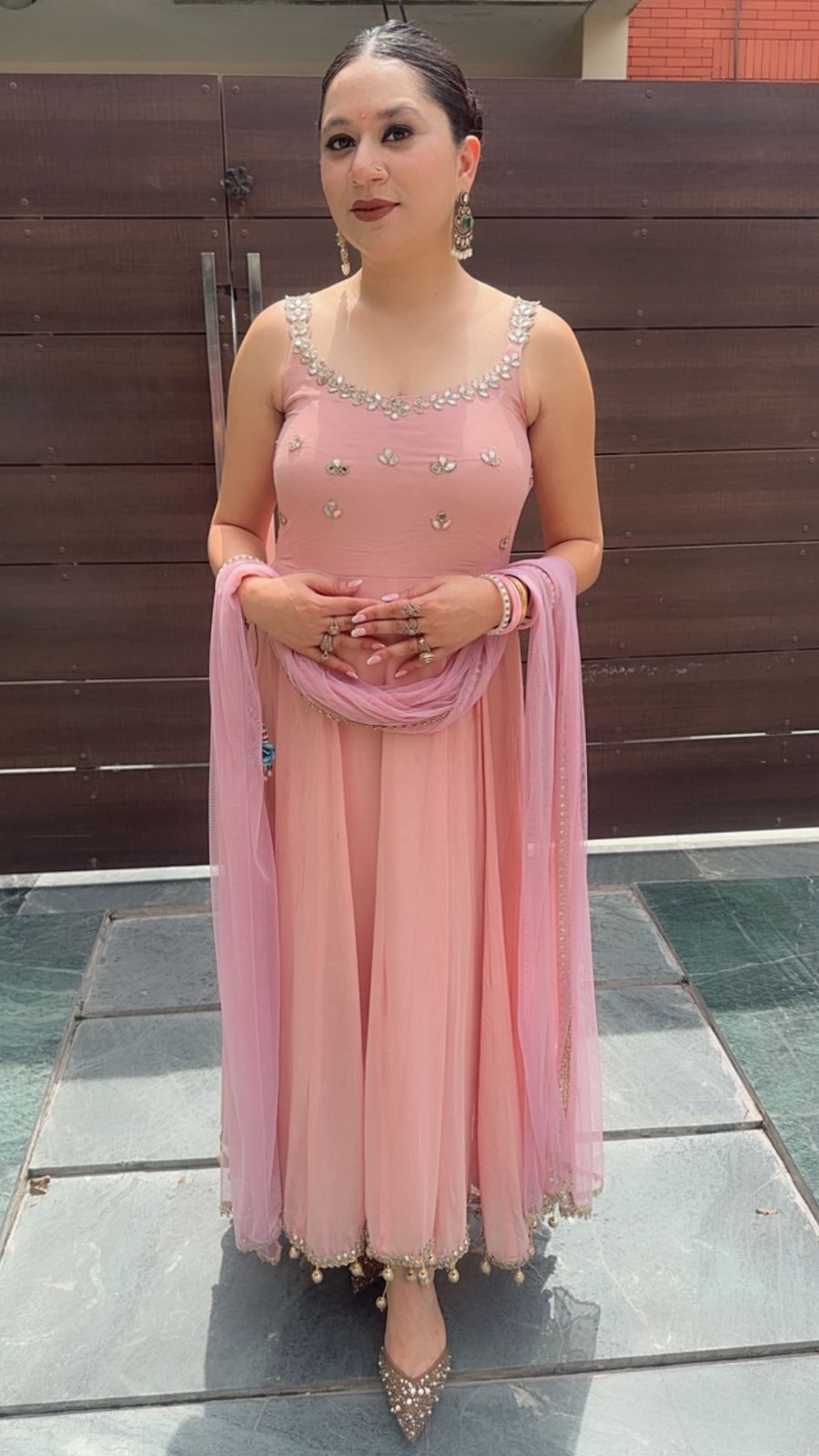 Bandhan Baby pink Designer Anarkali Suit (Sleeves Fabric Attached)
