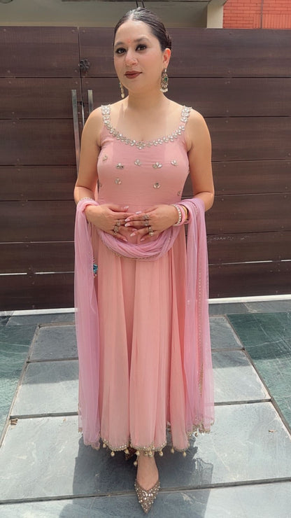Bandhan Baby pink Designer Anarkali Suit (Sleeves Fabric Attached)