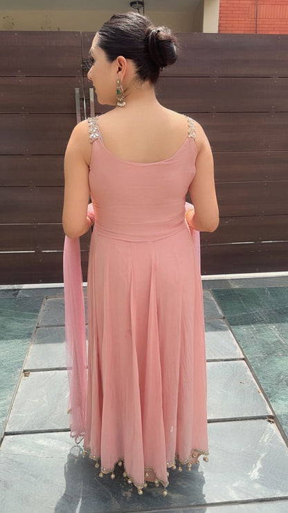 Bandhan Baby pink Designer Anarkali Suit (Sleeves Fabric Attached)