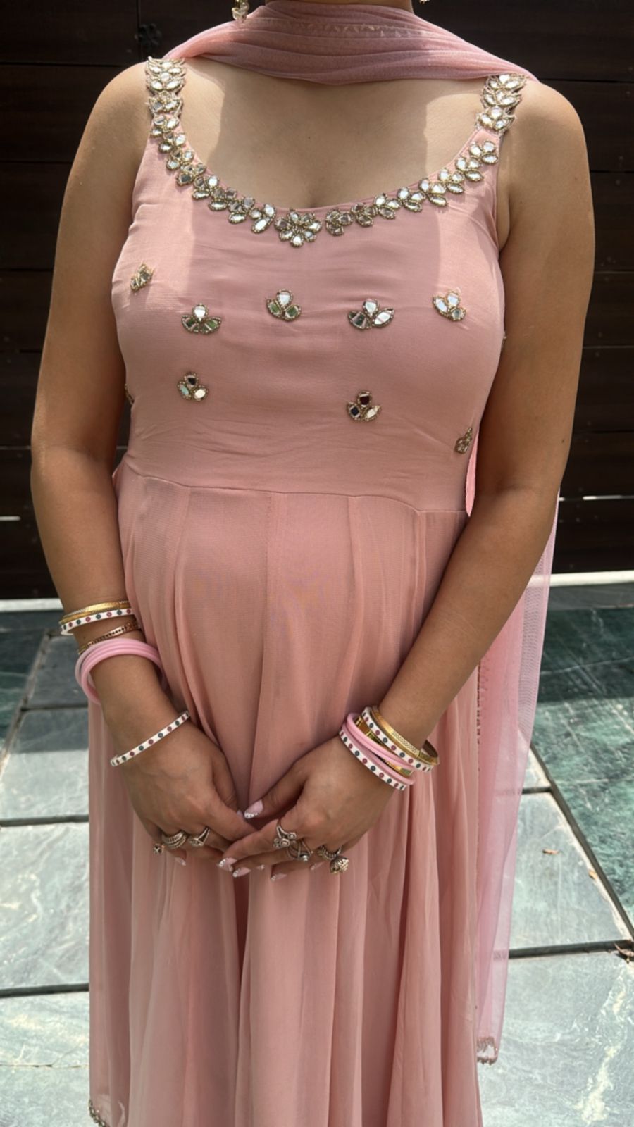 Bandhan Baby pink Designer Anarkali Suit (Sleeves Fabric Attached)