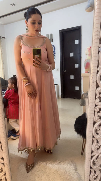 Bandhan Baby pink Designer Anarkali Suit (Sleeves Fabric Attached)